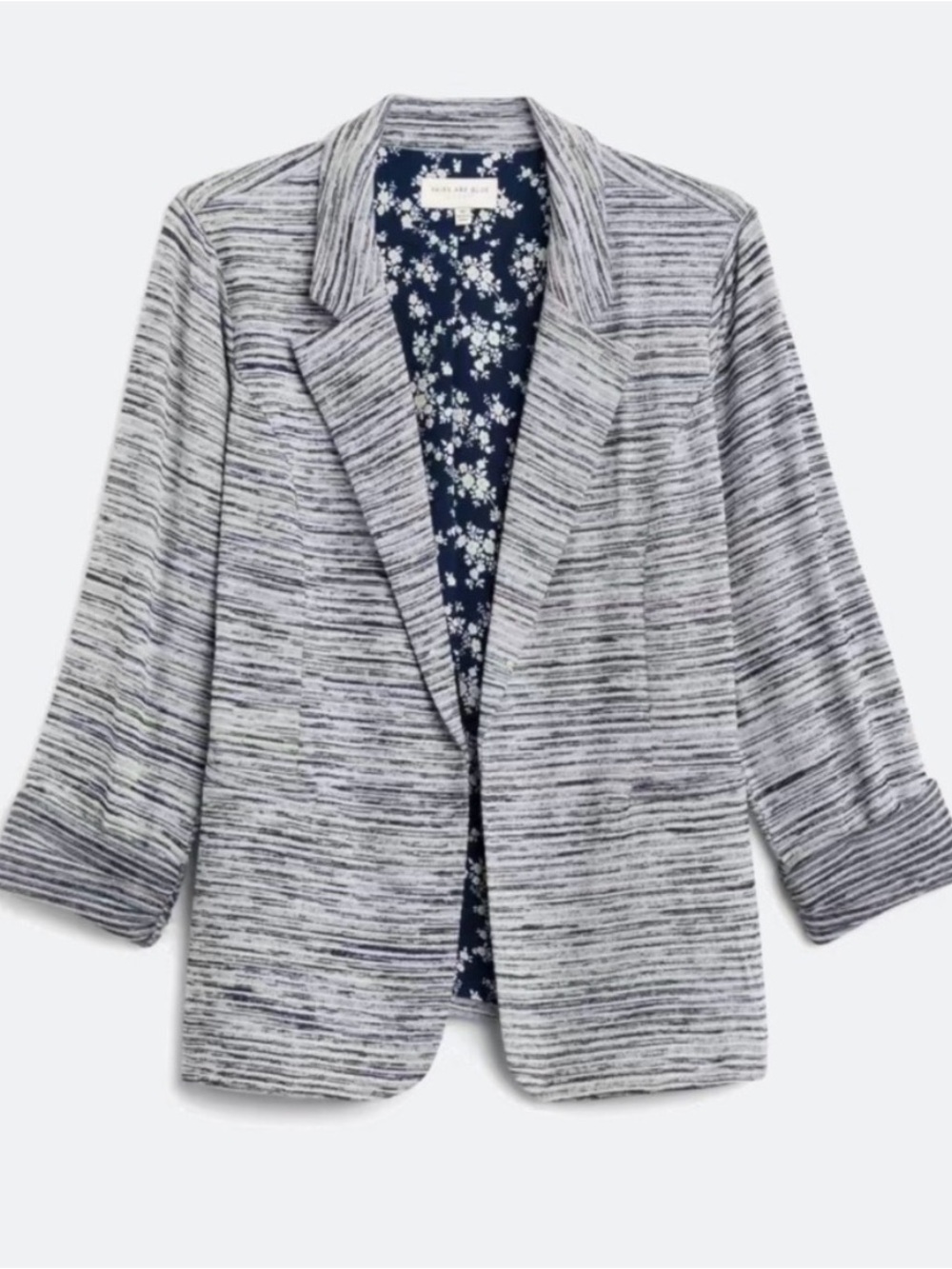 Skies are Blue Navy/Light Gray Women's Open-Front Knit Blazer w/Floral Lining